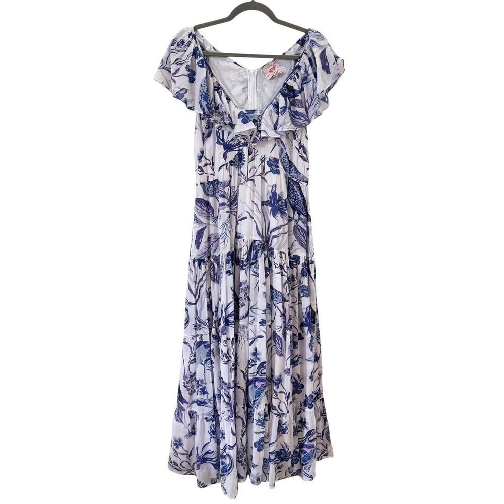 Banjanan Gladys Maxi Dress Botanical Floral Blue White Size Large - Picture 3 of 9